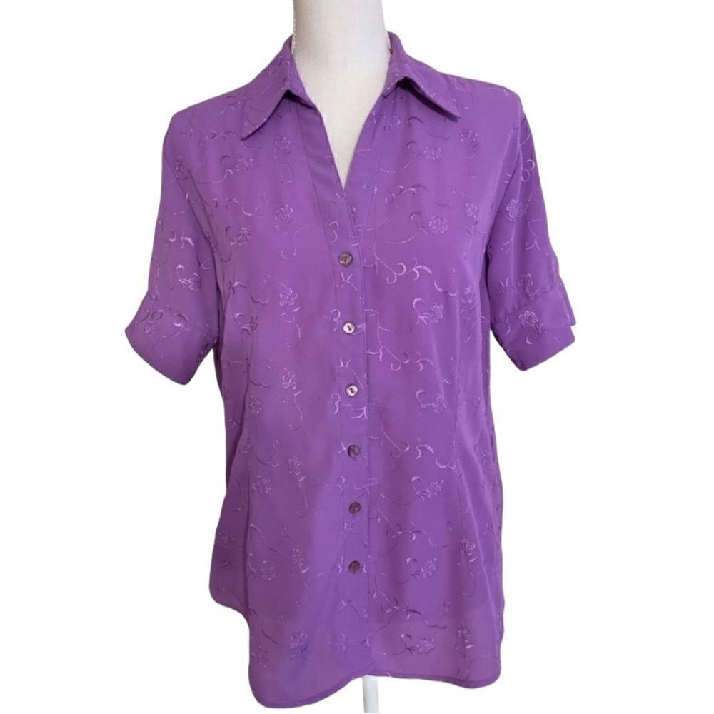 Flowered V neck Purple blouse